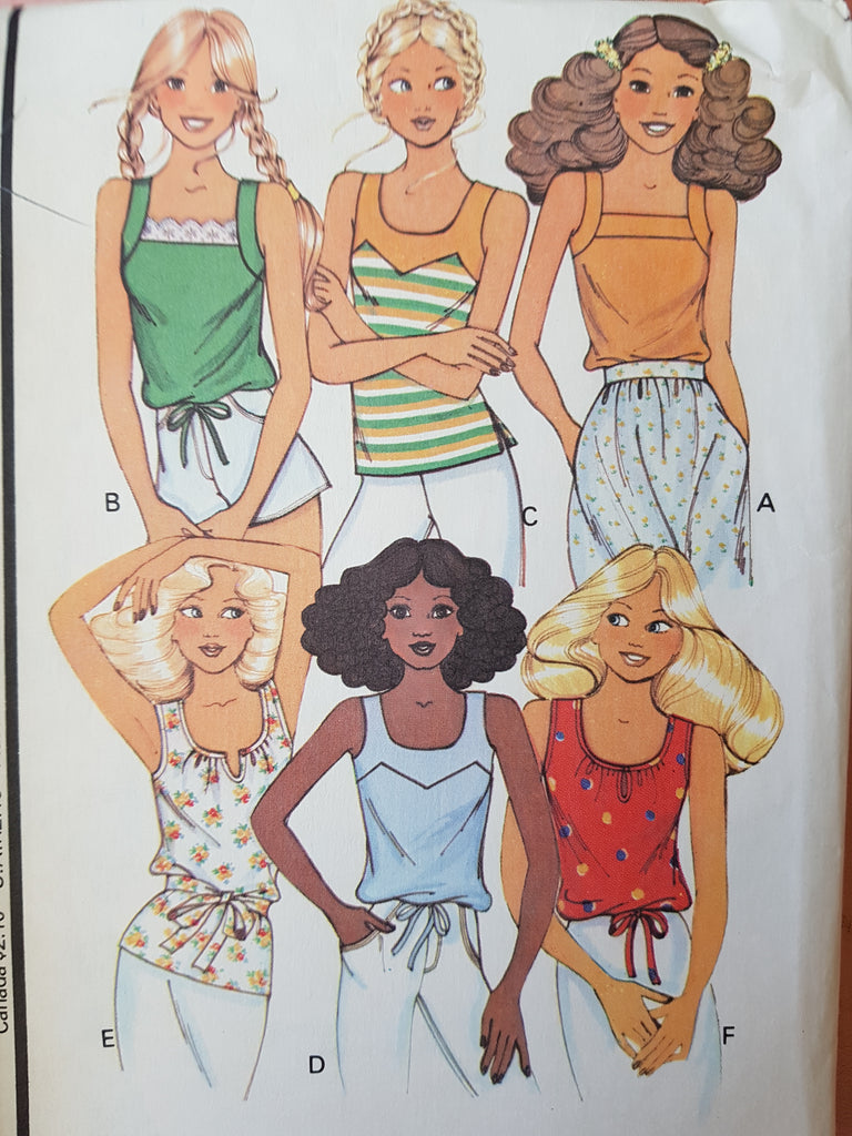 CUTE 1970s Tops Pattern, McCall's 6069 , Six Sleeveless Styles, Retro Style Stretch Knit Tops, Bust 32-34, Vintage Sewing Pattern