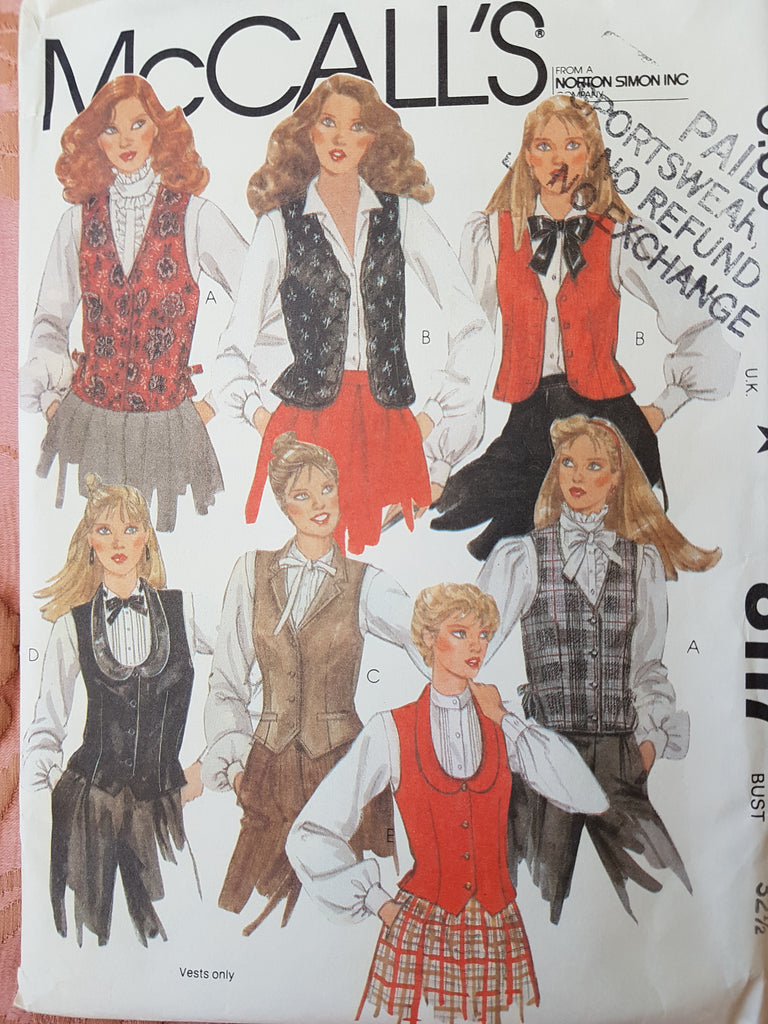 1980s STYLISH Wardrobe of Fitted Vests Pattern McCALLS 8117 Daytime and Evening Styles, Bust 32 Vintage Sewing Pattern