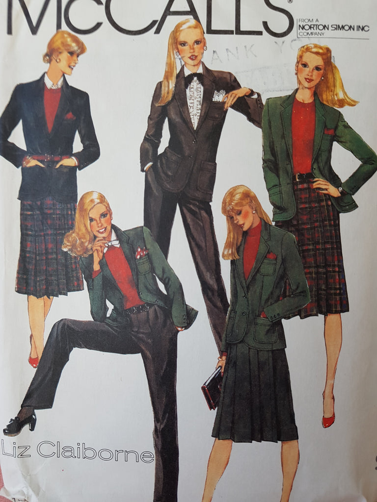 CLASSY 1980s Liz Claiborne McCALLS 7270 Pattern Jacket, Wrap Skirt and Slim Pants, Bust 34 Vintage Sewing Pattern