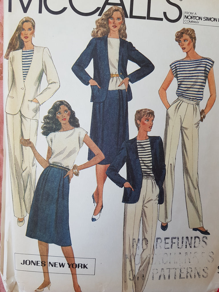 1980s CLASSY Jones New York Jacket,Top,Skirt and Pants Pattern McCALLS 7921, Easy Elegance, Bust 34 Vintage Sewing Pattern FF