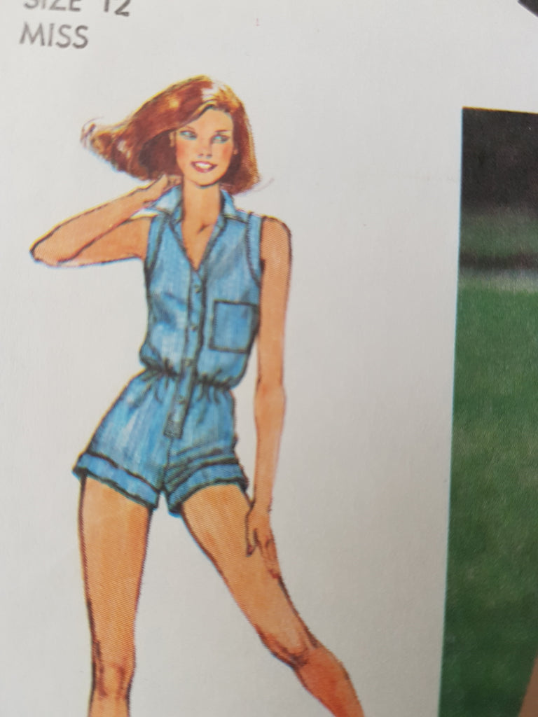RETRO Playsuit and Front Button Skirt Pattern Simplicity 9378 Short Jumpsuit Rompers 1980s Bust 34 Vintage Sewing Pattern FF