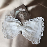 ANTIQUE French Cotton and Lace BOW Applique or clip on,Art Deco,For French Dolls,Hats,Girls Bridal Clothing,Collectible Lace