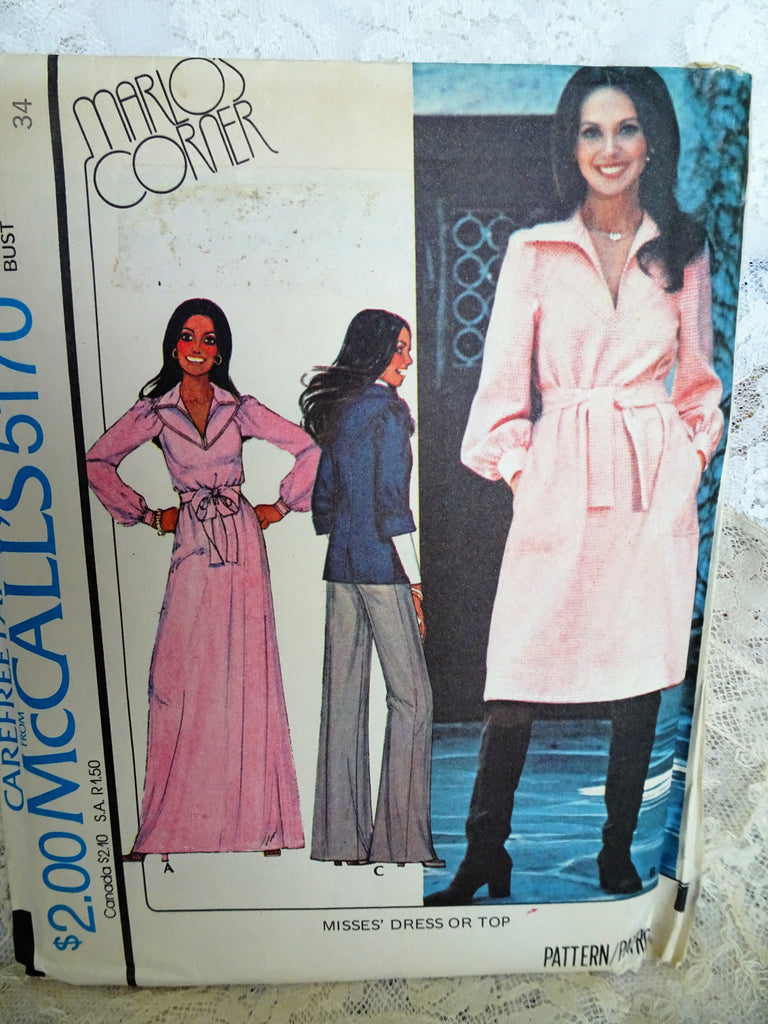 FABULOUS 1970s McCall's 5170 Dress or Top Marlo's Corner That Girl Pattern Bust 34 Casual Elegance Vintage Sewing Pattern UNCUT