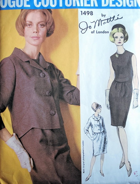 Jo Mattli 1960's Vogue 1586 Couturier Design Low store Waist Dress Pattern Bust 36