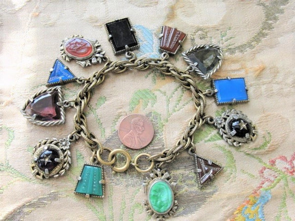 Vintage 1930s Art Deco cheapest Signed Czech Chrysoprase Glass Wide Bracelet