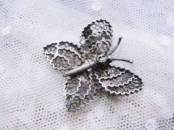 アクセサリー antique vintage old silver butterfly STERLING SILVER Butterfly Brooch Stamped Sil 925 Vintage