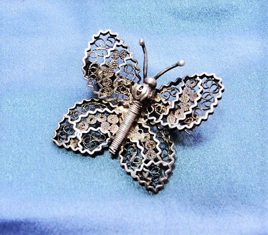 アクセサリー antique vintage old silver butterfly STERLING SILVER Butterfly Brooch Stamped Sil 925 Vintage