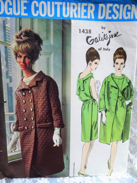 60s GLAM Galitzine of Italy Evening Dress and Coat Pattern VOGUE Couturier  Design 1438 Bust 32 Vintage Sewing Pattern