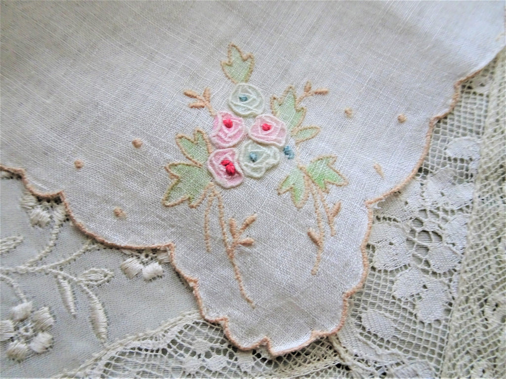 PRETTY Vintage Art Deco Hanky ,Linen Handkerchief, Boudoir Hankie ,French Hanky,Frame It,Collectible Vintage Hankies