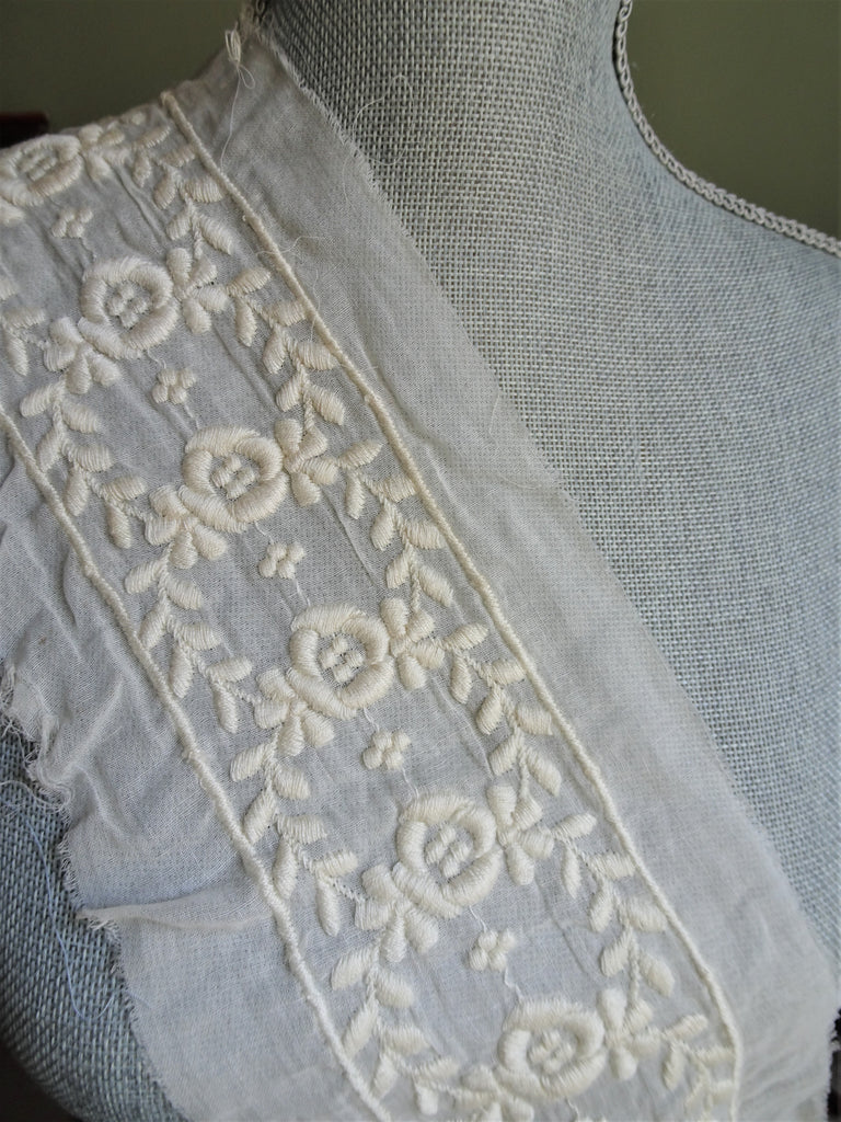 BEAUTIFUL Antique Embroidered Trim, Flounce,Floral Pattern For Bridal Dress,Dolls,Flapper Dress,Heirloom Sewing,Collectible Antique Textiles