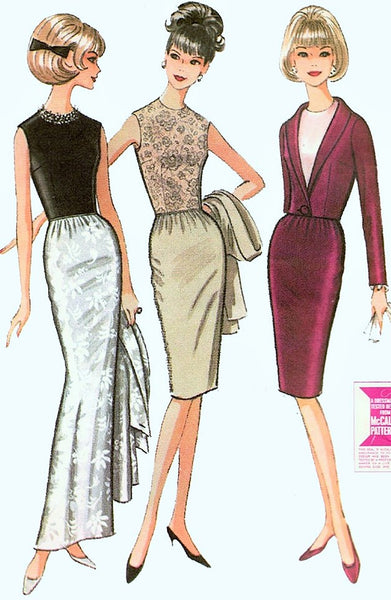 1960s Cocktail Party Dress Pattern Slim Wiggle Dress Very Low Neckline or  Use Dickey Insert Prominent Designer 338 Vintage Sewing Pattern FACTORY  FOLDED Bust 34