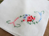 LOVELY VINTAGE HANKIE Handkerchief Delicate Dainty Hand Embroidered hanky Sweet Raised Flowers Shabby Chic Hankies