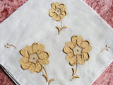 LOVELY Vintage Madeira Embroidered Applique Golden Autumn Taffeta Flowers Hankie BRIDAL WEDDING Handkerchief  Marghab Something Old Hanky
