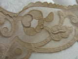 GORGEOUS 20s Antique French Netted Lace Cotton Appliques Circular Flounce Art Deco Roses Flowers Flapper Era Downton Abbey