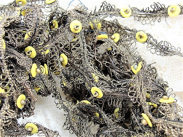 GORGEOUS Antique French Gold Metal Metallic Bronze Bullion Passementeries Metallic RibbonTrim Picot Edges Victorian Sewing Supply Dolls