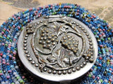LOVELY Antique Purse,Art Nouveau Tam O' Shanter Metal n Beaded Coin Purse Repoussé Silver Plated Top, Grapes Vines,Chateau Decor,Collectible