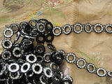 RARE Art Deco Flapper Trim,Black Celluloid n Rhinestones Trim,Paste Diamante Stones,Flapper Headband,Dolls,Vintage Embellishment Beaded Trim