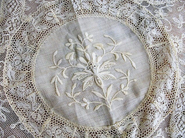 Antique buy French Cream Lace Netting Pink Silk Half Moon Pillow Sham Baby Blanket