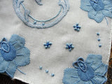 LOVELY Vintage Madeira Embroidered Applique Blue Roses Monogram E Hankie BRIDAL WEDDING Handkerchief Special Hanky Marghab Something Blue