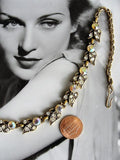 GLITTERING  1950s Vintage Crystal and AB Rhinestones Necklace,Unique Design,Gold Tone Metal Necklace,Elegant Evening Necklace,Bridal Jewelry