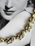 GLITTERING  1950s Vintage Crystal and AB Rhinestones Necklace,Unique Design,Gold Tone Metal Necklace,Elegant Evening Necklace,Bridal Jewelry