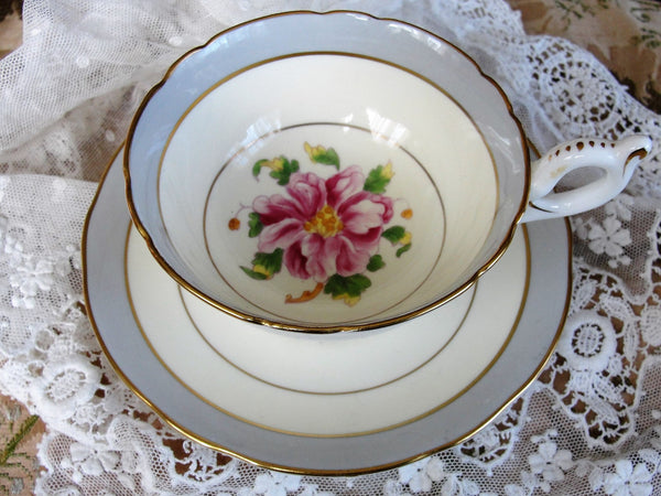 LOVELY Coalport English Bone China Teacup and Saucer, Pink and