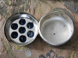 LOVELY Vintage Silver Plate Pill Box,Blue Glass Stones Top Trinket Box, Antique Silver Box, Hinged Silver Box, Snuff Box,Collectible Boxes