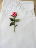 LOVELY Vintage Hanky,Handkerchief,Delicate Dainty Embroidered Hankie,Pink Rose Flower Lace, Something Old Bridal Gift,Collectible Hankies