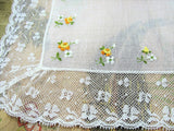 LOVELY Vintage BRIDAL Hanky,Wedding Handkerchief WIDE French Lace Hankie,Embroidered Roses Flowers, Bridal Hankies, Collectible Hankies