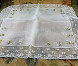 LOVELY Vintage BRIDAL Hanky,Wedding Handkerchief WIDE French Lace Hankie,Embroidered Roses Flowers, Bridal Hankies, Collectible Hankies