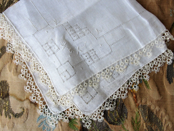 Antique wedding handkerchief Tatting hand made tatted Lace
