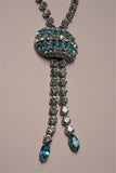 DRAMATIC Art Deco Design Necklace, Sparkling Glass Stones,Brilliant White and Aqua Blue Glass Stones,Unique Design,Collectible Jewelry