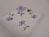 LOVELY VINTAGE HANKIE,Handkerchief,Delicate,Dainty purple flowers,Hand Embroidered Hanky,Swiss Embroidery,Collectible Vintage Hankies