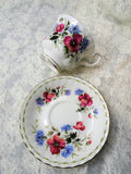 PRETTY Royal Albert English Bone China Teacup and Saucer,Flower of The Month Series,POPPY Flowers,Pedestal Cup,Collectible Vintage Teacups
