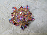 GORGEOUS Brooch,Large Glittering PINK AB Rhinestone Brooch,Prong Set,Brilliant Rhinestones,Dazzling Swarovski Crystal,Collectible Jewelry