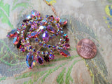 GORGEOUS Brooch,Large Glittering PINK AB Rhinestone Brooch,Prong Set,Brilliant Rhinestones,Dazzling Swarovski Crystal,Collectible Jewelry