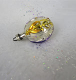 Antique XMAS German Figural Ornament Hand Blown Mercury Glass Painted Purple Gold High Relief Christmas Ornament  Perfect for A Feather Tree