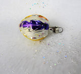 Antique XMAS German Figural Ornament Hand Blown Mercury Glass Painted Purple Gold High Relief Christmas Ornament  Perfect for A Feather Tree