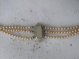 LUXURIOUS Lustrous Pearl Bead Necklace,Elegant Triple Strand Beads,The Crown Style,1920s Pearls,Wedding Bridal Jewelry,Collectible Jewelry