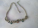 LOVELY Mid Century Necklace,Sparkling Faceted Crystal Glass Stones,Blues,Ab Stones,Intricate Silver Tone Metal, Collectible Vintage Jewelry