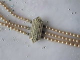 LUXURIOUS Lustrous Pearl Bead Necklace,Elegant Triple Strand Beads,The Crown Style,1920s Pearls,Wedding Bridal Jewelry,Collectible Jewelry