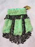 DRAMATIC 1920s Beaded Flapper Purse,Art Deco Glittering Glass Green Black Draped Beads Reticule,Beautiful Design,Collectible Antique Purses