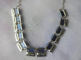 LOVELY Vintage Lucite Moon Glow Necklace, Mid Century Modern Necklace, Luminous Blue and Silver Tone Metal, Collectible Vintage Jewelry