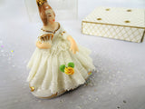 ANTIQUE Dresden Doll Figurine In ORIGINAL Box,Miniature Dresden Porcelain Figurine,Porcelain Lace Dress,Holding Fan,Collectible Figurines