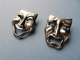 ART DECO Silver Theatre Mask Pins,Comedy Tragedy Mask brooches,Drama Mask Pins,Tragedy Comedy Pins,Collectible Vintage Jewelry