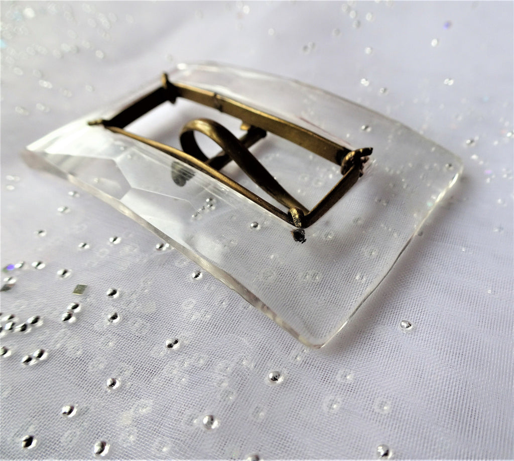 LOVELY Art Deco GLASS Dress Buckle,Curved Cut Glass Buckle,French Dress Buckle,Unique Buckles, 1920s-30s Buckles, Collectible Dress Buckles