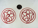 Lovely 1920s Art Deco Red Embroidered  Pair Cutwork Floral Appliques Great For Hats Bags Flapper Head Bands Dresses Downton Abbey Era