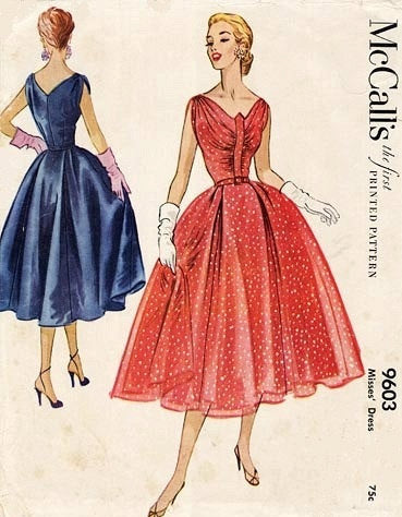 1950s Pure Glamor Evening Gown Cocktail Party Dress and Stole Pattern  McCalls 9568 Vintage Sewing Pattern Flattering Shaped Neckline, Scoop Back,  Full Skirt Bust 30