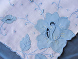 Lovely Vintage Madeira Embroidered Applique Blue Roses Hankie BRIDAL WEDDING HANDKERCHIEF Special Bridal Hanky Marghab Something Blue