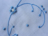 Lovely Vintage Madeira Embroidered Applique Blue Roses Hankie BRIDAL WEDDING HANDKERCHIEF Special Bridal Hanky Marghab Something Blue